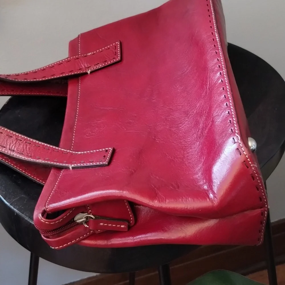 Fossil Red Leather Sedona Saddle Bag Satchel Two Handle Purse - Picture 12 of 13